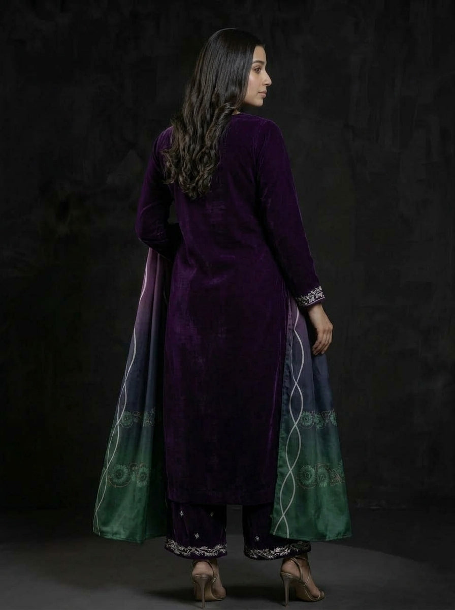 Poshak Villa Embroidered Micro Velvet 3 Piece D-2003