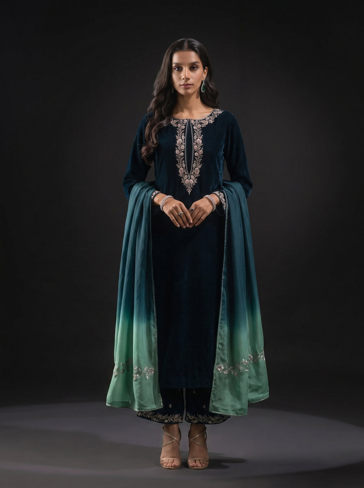 Poshak Villa Embroidered Micro Velvet 3 Piece D-2002