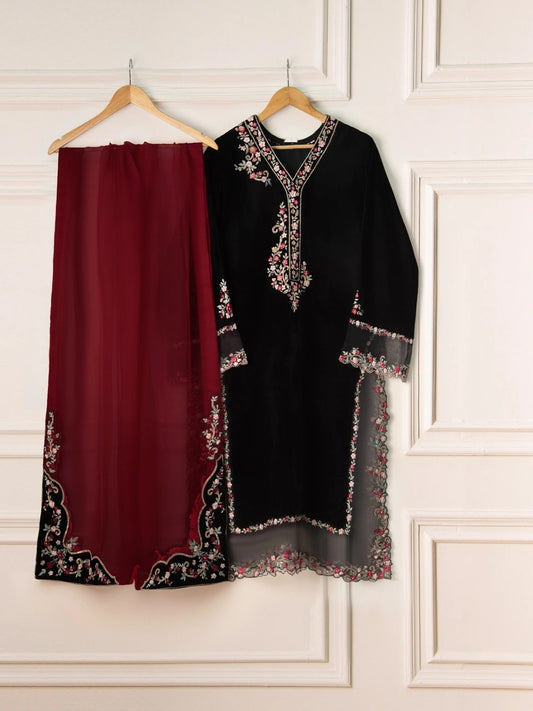 Poshak Villa Embroidered Micro Velvet 3 Piece D-2015
