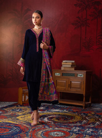 Poshak Villa Embroidered Micro Velvet 3 Piece D-2012