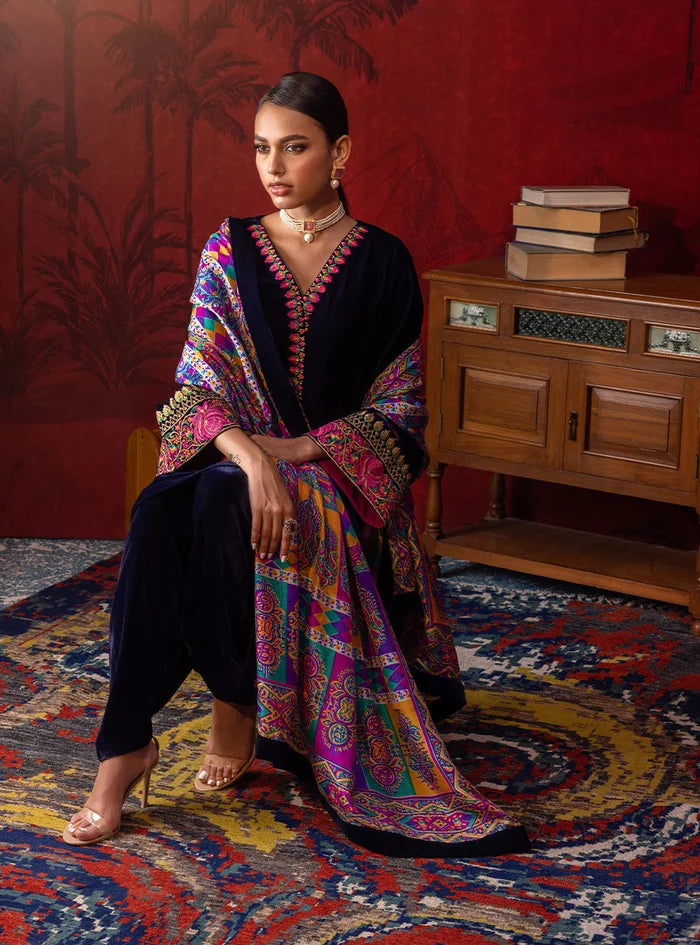 Poshak Villa Embroidered Micro Velvet 3 Piece D-2012