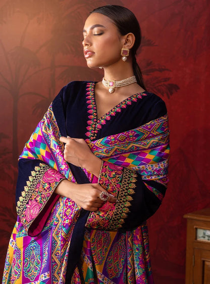 Poshak Villa Embroidered Micro Velvet 3 Piece D-2012