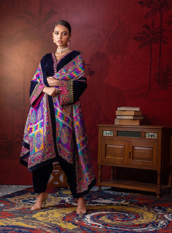 Poshak Villa Embroidered Micro Velvet 3 Piece D-2012