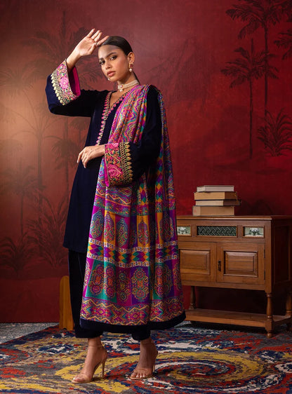 Poshak Villa Embroidered Micro Velvet 3 Piece D-2012