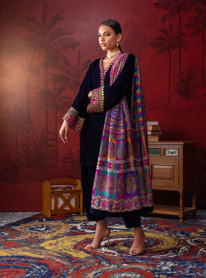 Poshak Villa Embroidered Micro Velvet 3 Piece D-2012