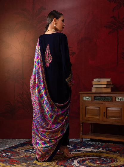 Poshak Villa Embroidered Micro Velvet 3 Piece D-2012
