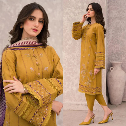Jazmin 3pc Embroidered Lawn with Cotton Silk Print duppata. 509