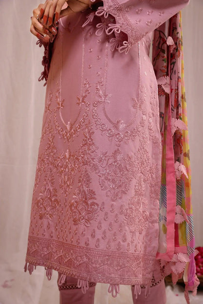 Embroidered Lawn 3pc with Silk Dupatta D-542