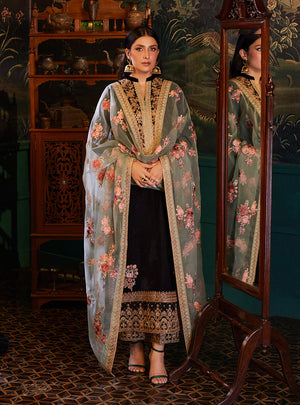 7011 - ZC Embroidered Velvet Dress