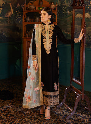 7011 - ZC Embroidered Velvet Dress