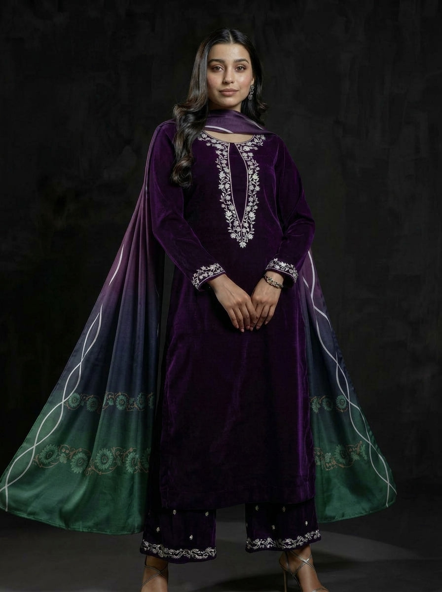 Poshak Villa Embroidered Micro Velvet 3 Piece D-2003
