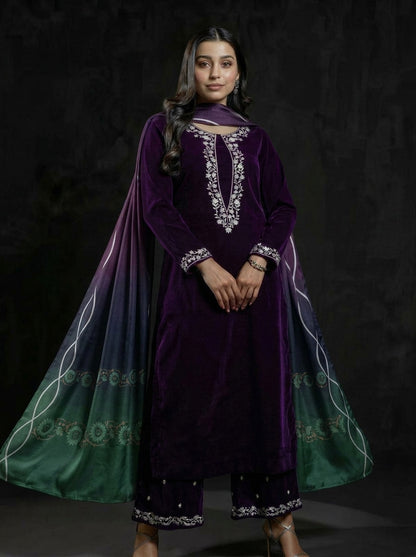 Poshak Villa Embroidered Micro Velvet 3 Piece D-2003