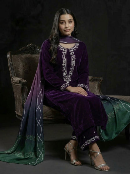 Poshak Villa Embroidered Micro Velvet 3 Piece D-2003