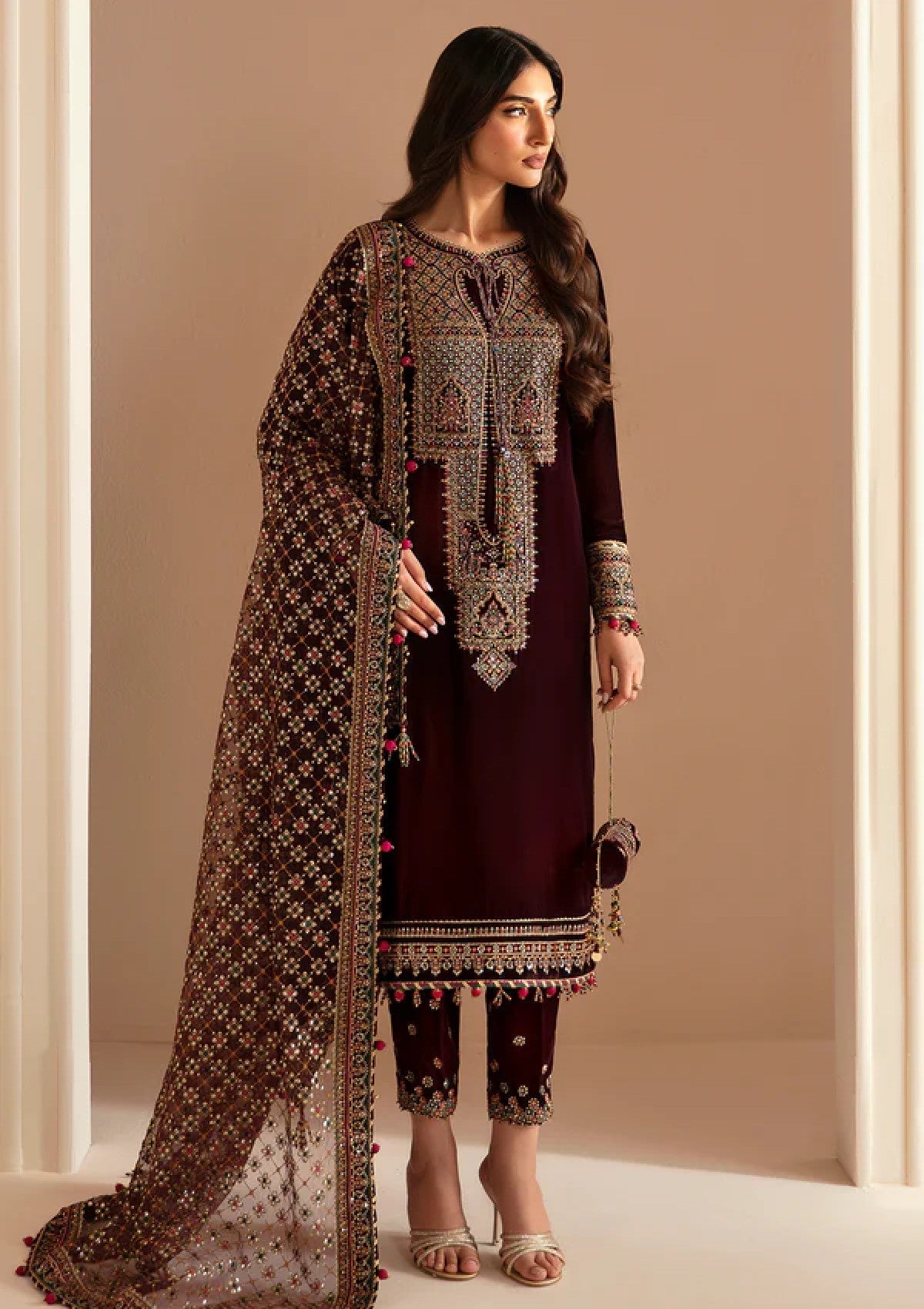 7010 - JZ Embroidered Velvet 3-Piece Dress