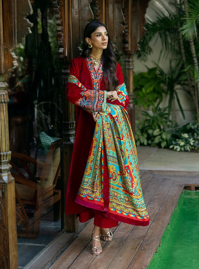 Poshak Villa Embroidered Micro Velvet 3 Piece D-2010