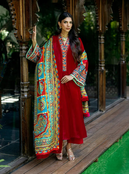 Poshak Villa Embroidered Micro Velvet 3 Piece D-2010