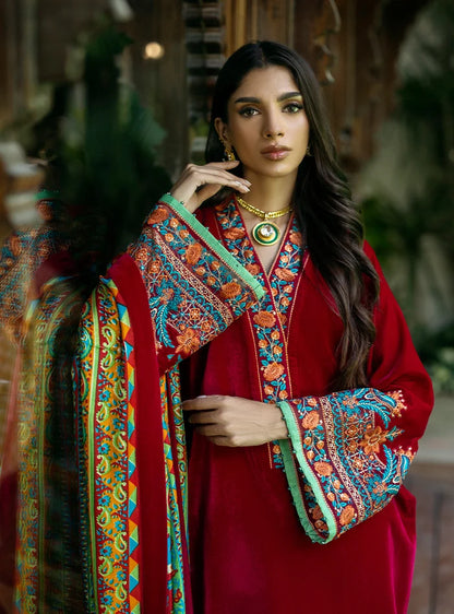 Poshak Villa Embroidered Micro Velvet 3 Piece D-2010