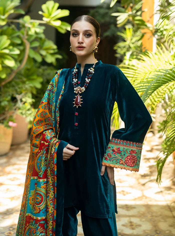 Poshak Villa Embroidered Micro Velvet 3 Piece D-2011