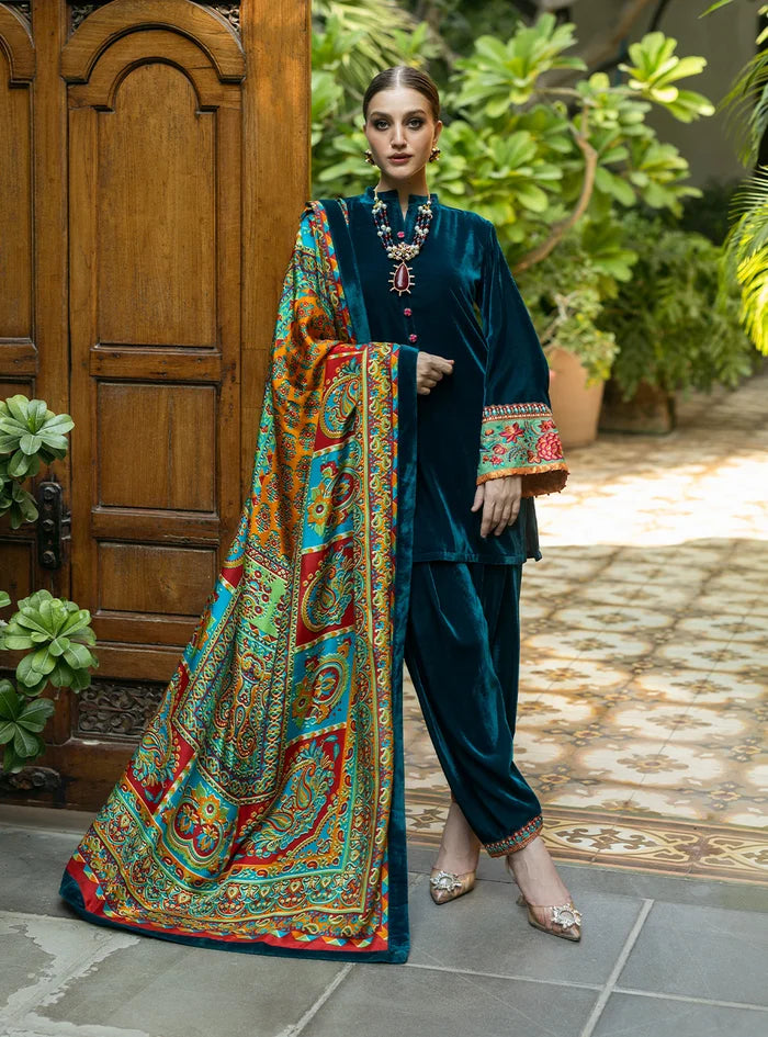 Poshak Villa Embroidered Micro Velvet 3 Piece D-2011