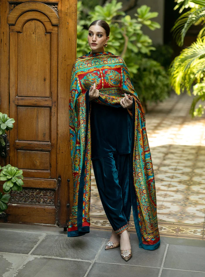 Poshak Villa Embroidered Micro Velvet 3 Piece D-2011