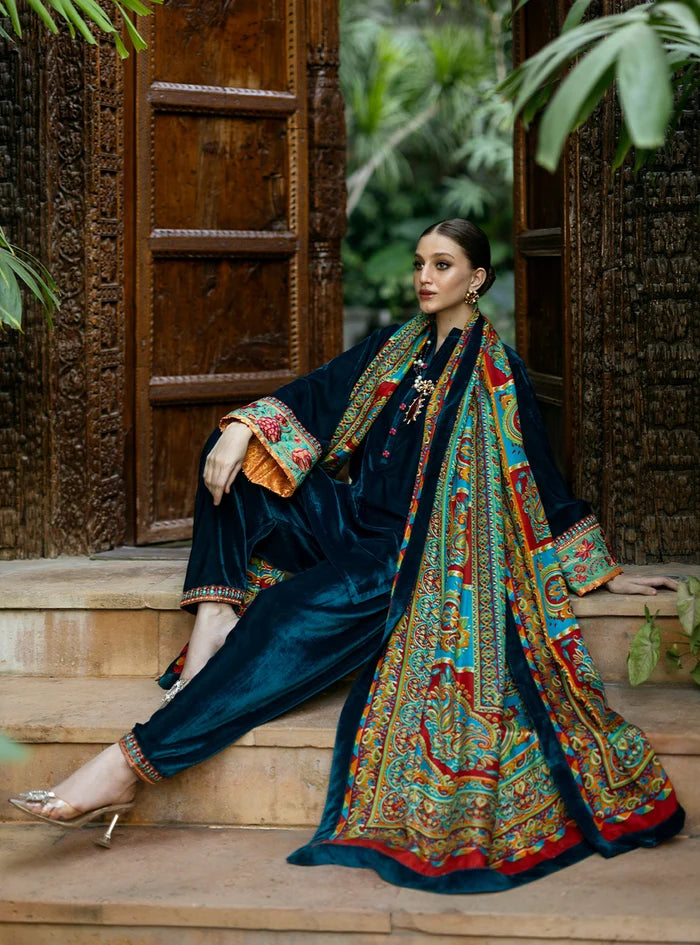 Poshak Villa Embroidered Micro Velvet 3 Piece D-2011