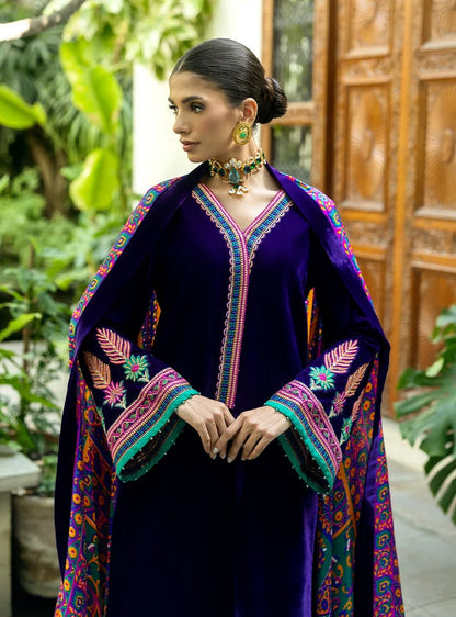 Poshak Villa Embroidered Micro Velvet 3 Piece D-2005