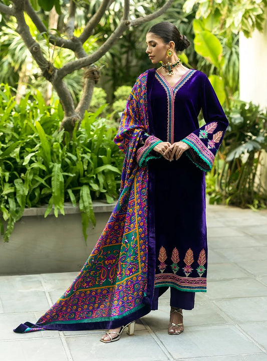 Poshak Villa Embroidered Micro Velvet 3 Piece D-2005