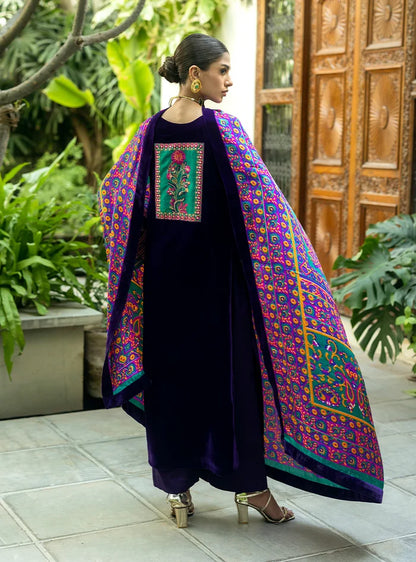 Poshak Villa Embroidered Micro Velvet 3 Piece D-2005