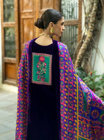 Poshak Villa Embroidered Micro Velvet 3 Piece D-2005