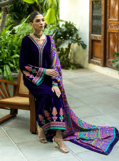 Poshak Villa Embroidered Micro Velvet 3 Piece D-2005