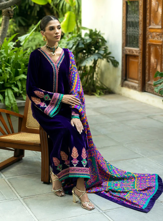 Poshak Villa Embroidered Micro Velvet 3 Piece D-2005