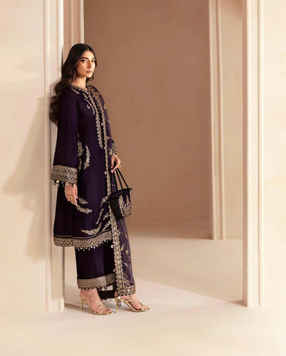 968-3PC Embroidered Velvet Dress With Shamooz Silk Trouser