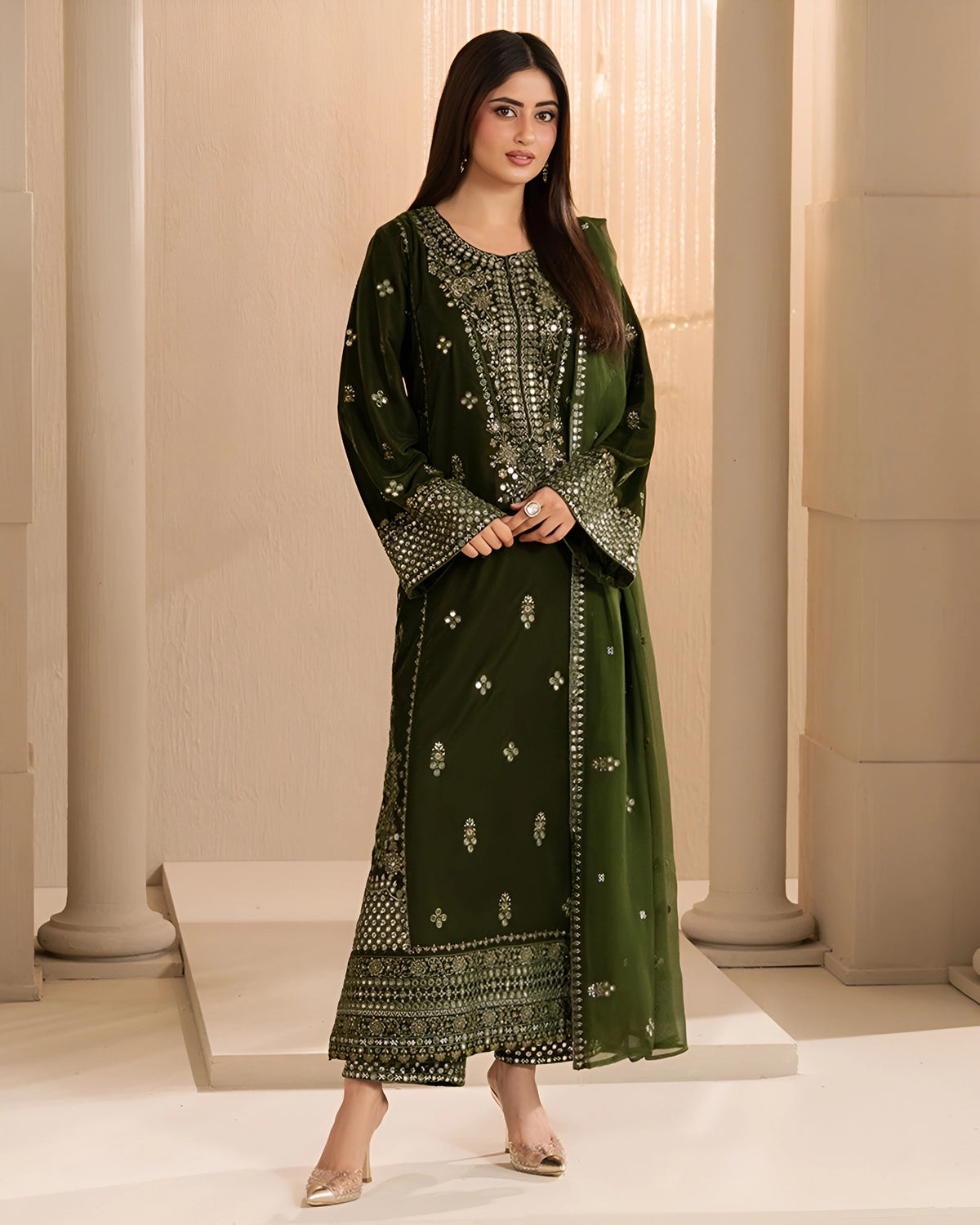 Poshak Villa Embroidered Micro Velvet 3 Piece D-2014