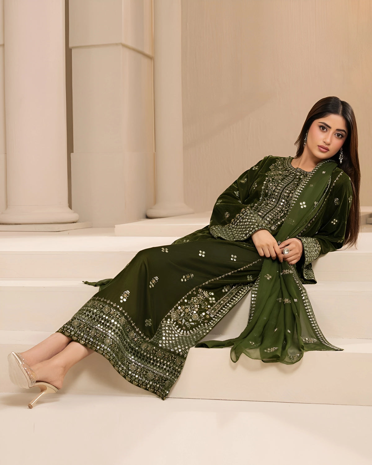 Poshak Villa Embroidered Micro Velvet 3 Piece D-2014