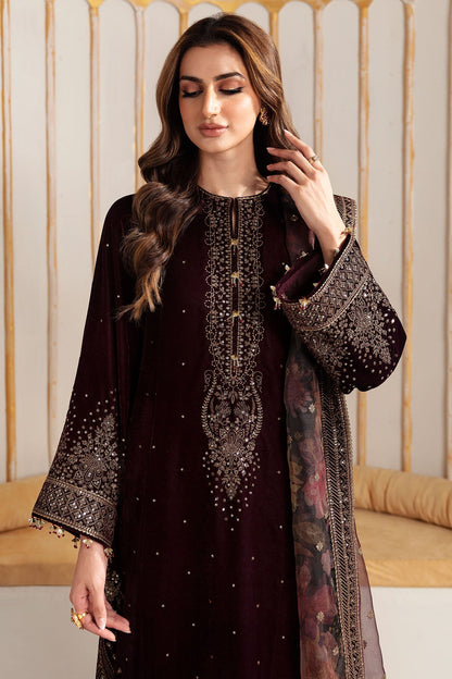 750 - Embroidered Velvet 3-Piece Dress with Organza Dupatta