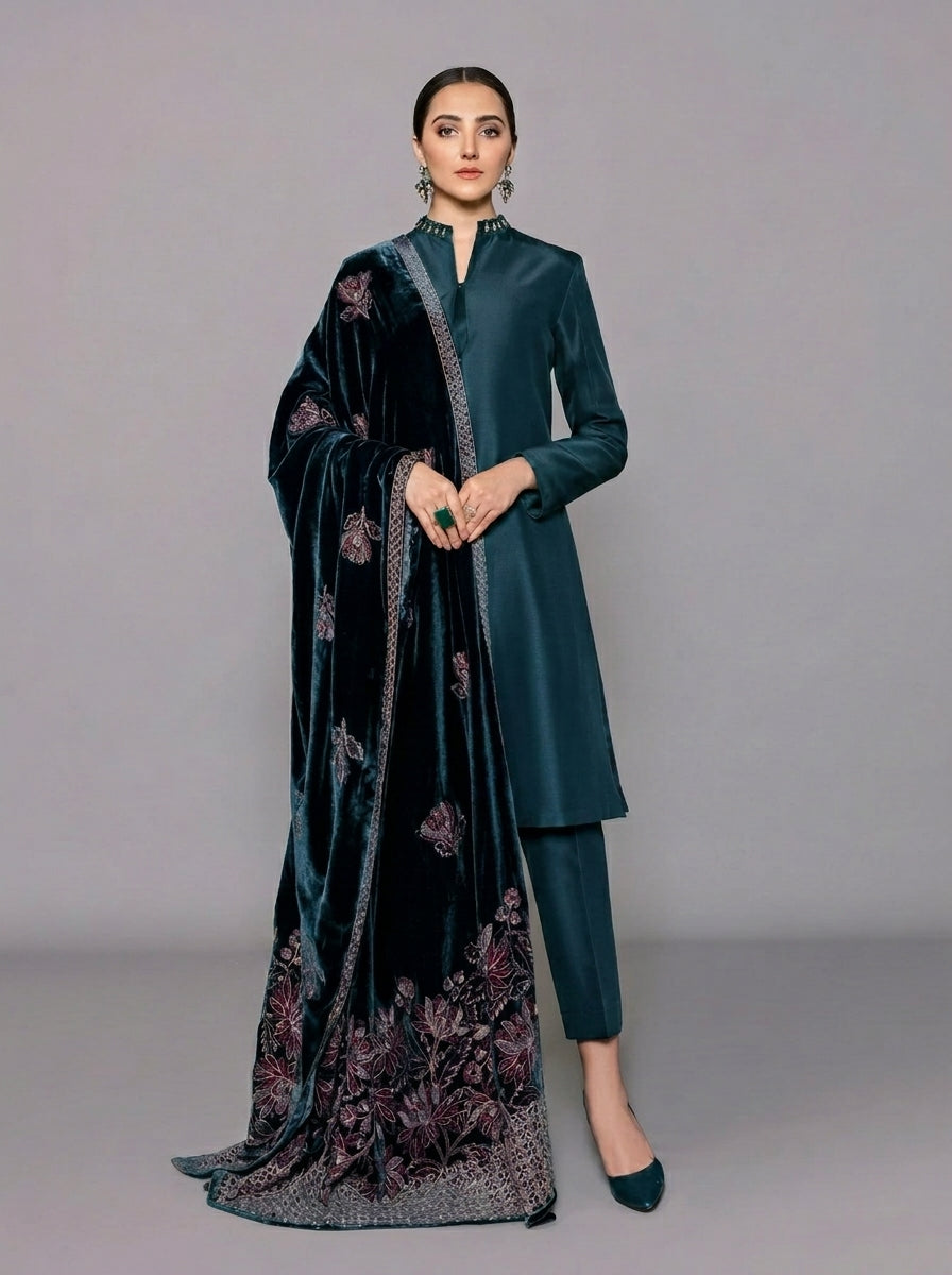 Poshak Villa Embroidered Micro Velvet 3 Piece D-2013