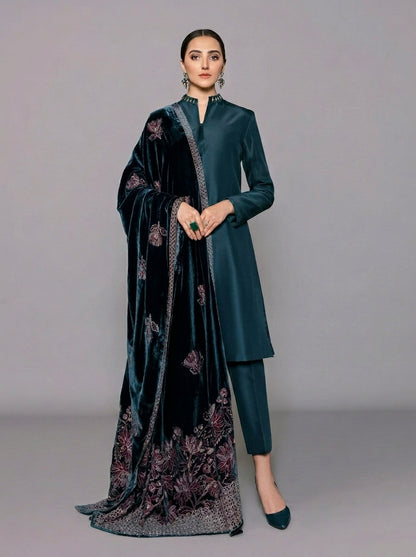 Poshak Villa Embroidered Micro Velvet 3 Piece D-2013