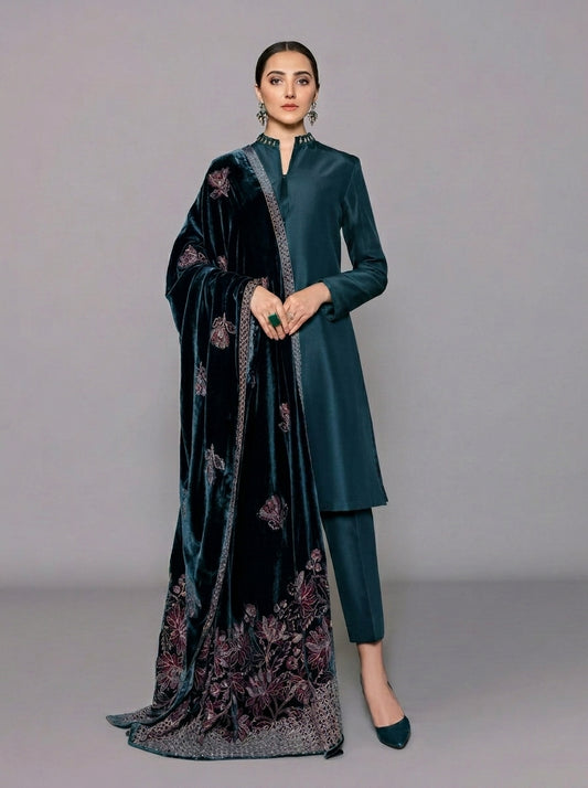 Poshak Villa Embroidered Micro Velvet 3 Piece D-2013