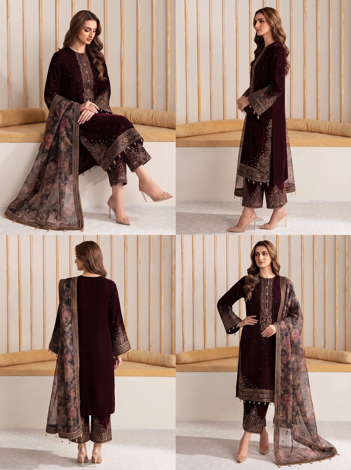 Poshak Villa Embroidered Micro Velvet 3 Piece D-2001