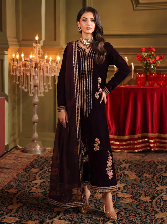 Poshak Villa Embroidered Micro Velvet 3 Piece D-2008