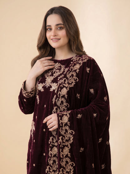 Poshak Villa Embroidered Micro Velvet 3 Piece D-2007