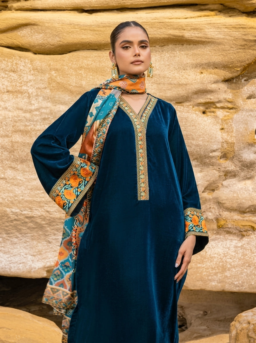 Poshak Villa Embroidered Micro Velvet 3 Piece D-2009