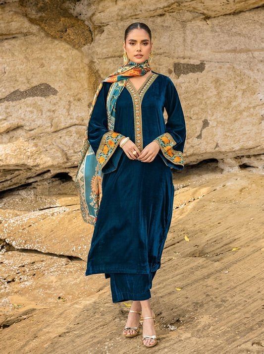 Poshak Villa Embroidered Micro Velvet 3 Piece D-2009