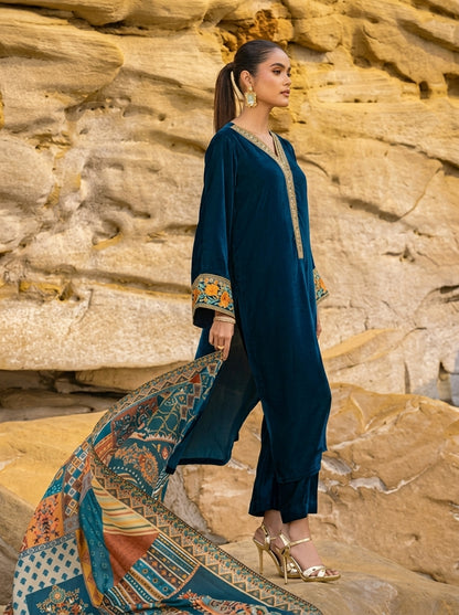 Poshak Villa Embroidered Micro Velvet 3 Piece D-2009