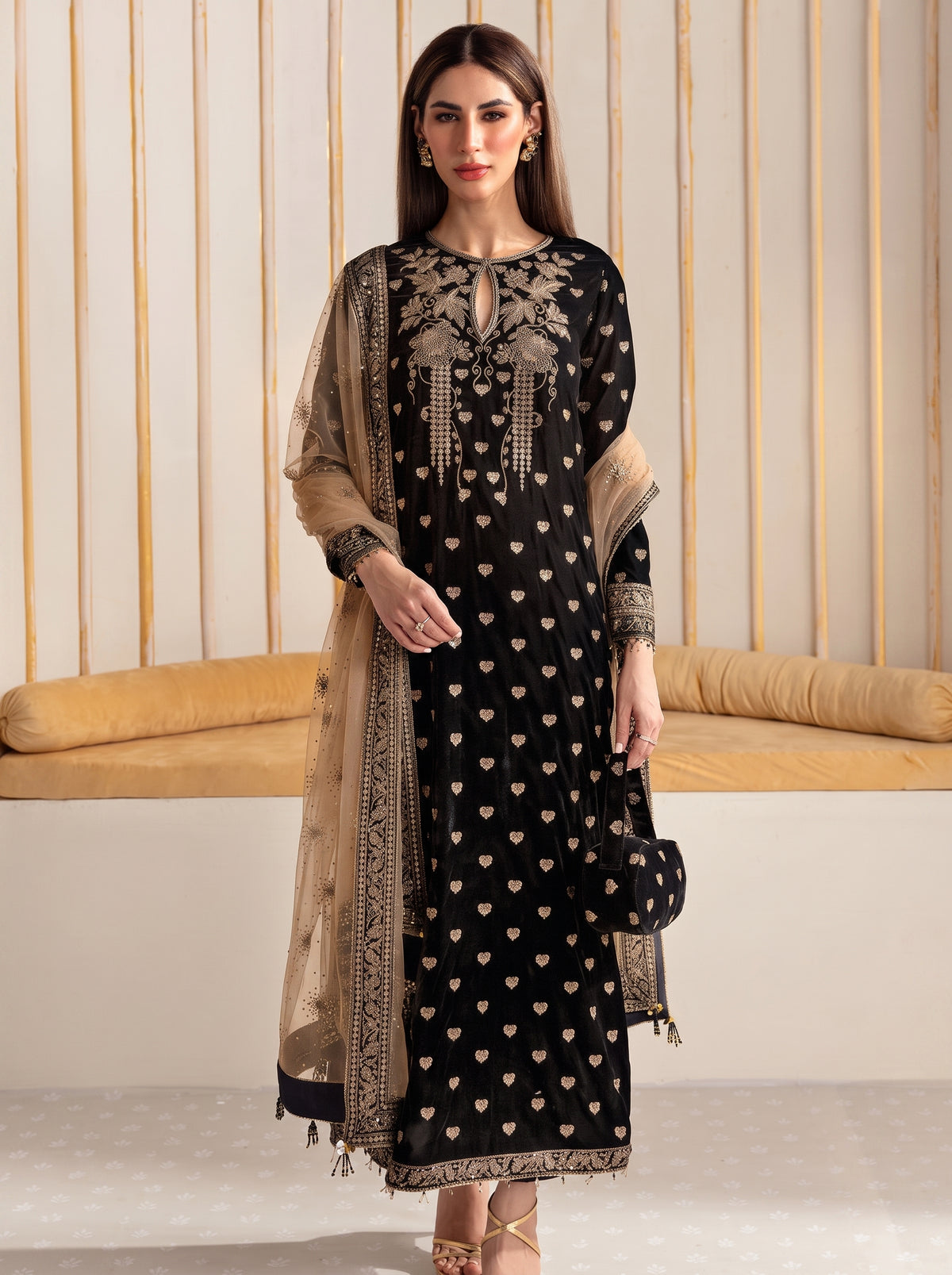 Poshak Villa Embroidered Micro Velvet 3 Piece D-2004