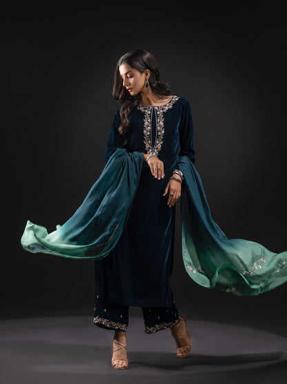 Poshak Villa Embroidered Micro Velvet 3 Piece D-2002