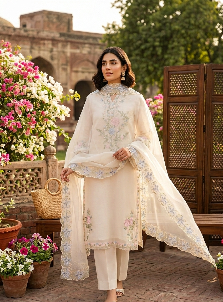 Poshak Villa 3 Piece Organza Dress PV-1018