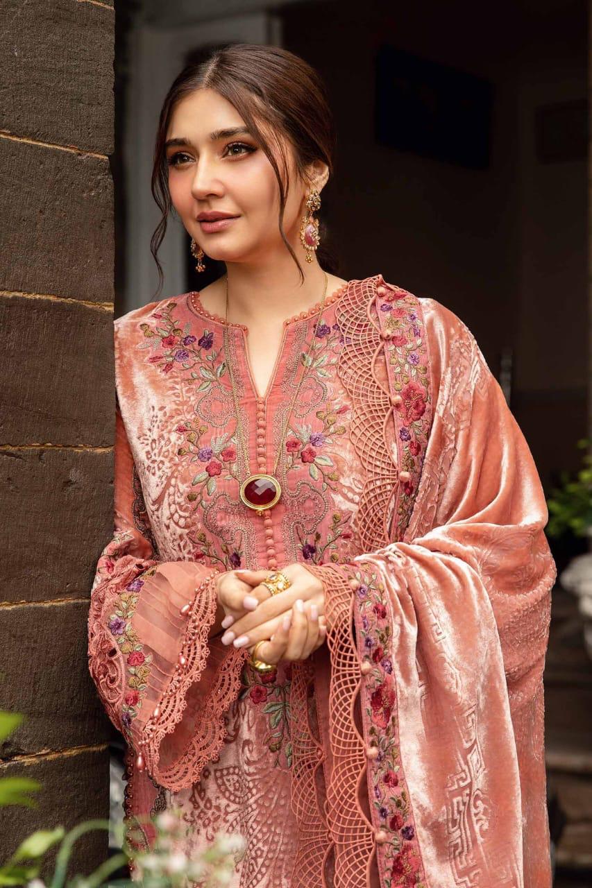 308 - Embroidered Velvet Dress with Velvet Shawl