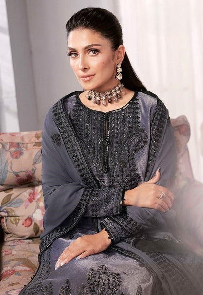 306 - Embroidered Velvet Dress with Pure Chiffon Embroidered Dupatta
