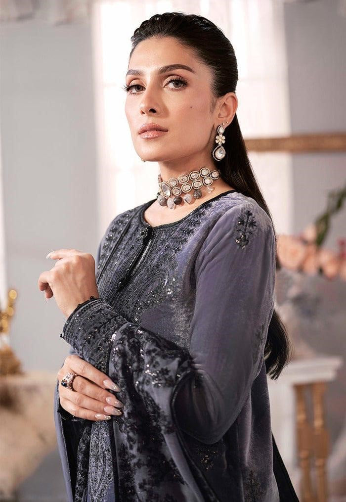 306 - Embroidered Velvet Dress with Pure Chiffon Embroidered Dupatta